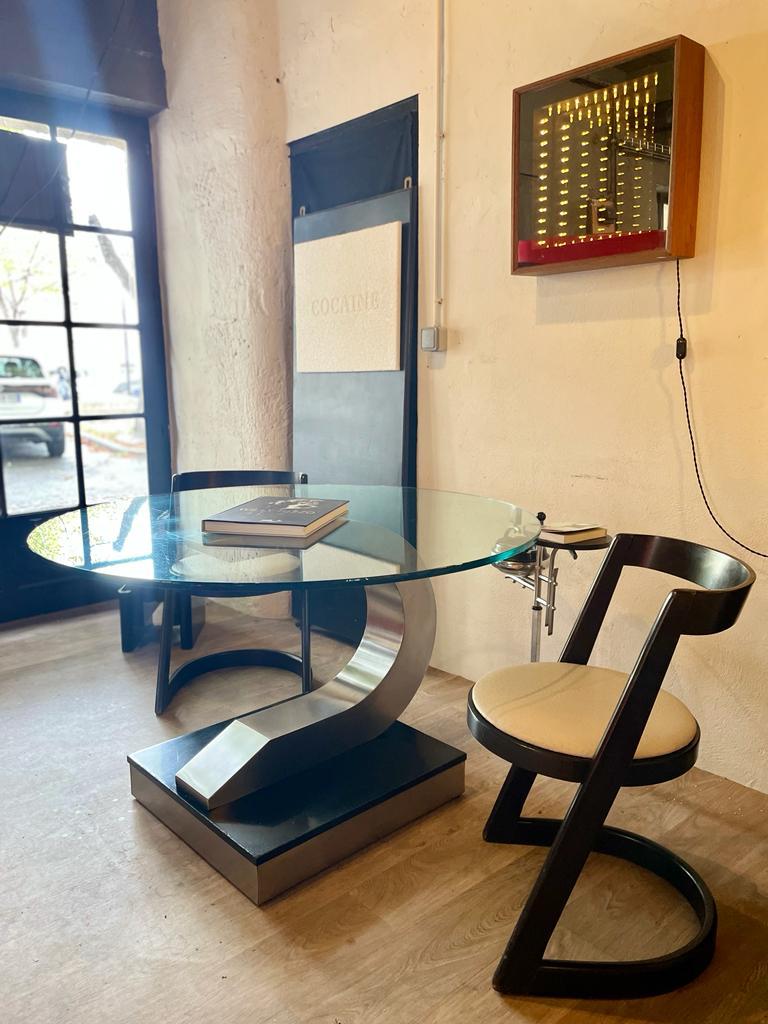 Dining Table by Willy Rizzo for Mario Sabot, Italy 1970, Steel, Glass, Wood For Sale 6