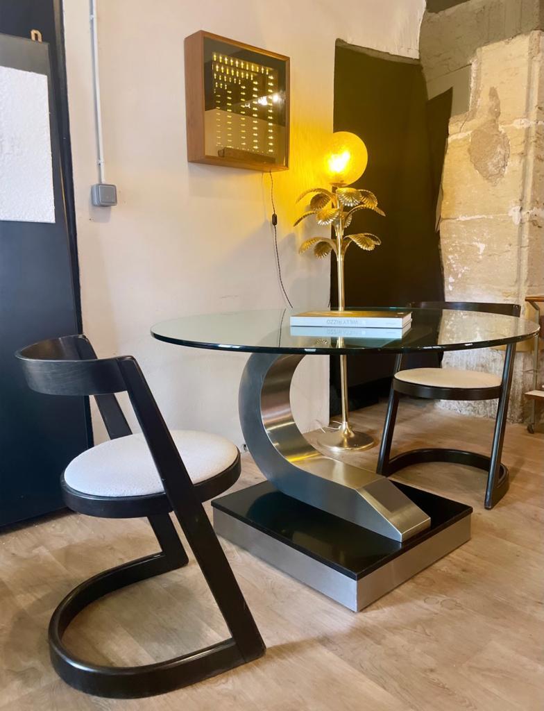 Dining Table by Willy Rizzo for Mario Sabot, Italy 1970, Steel, Glass, Wood For Sale 7