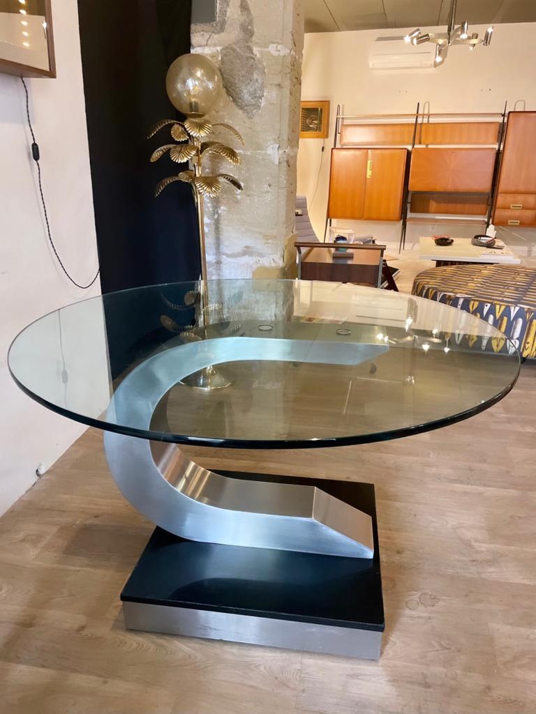 Dining Table by Willy Rizzo for Mario Sabot, Italy 1970, Steel, Glass, Wood For Sale 8