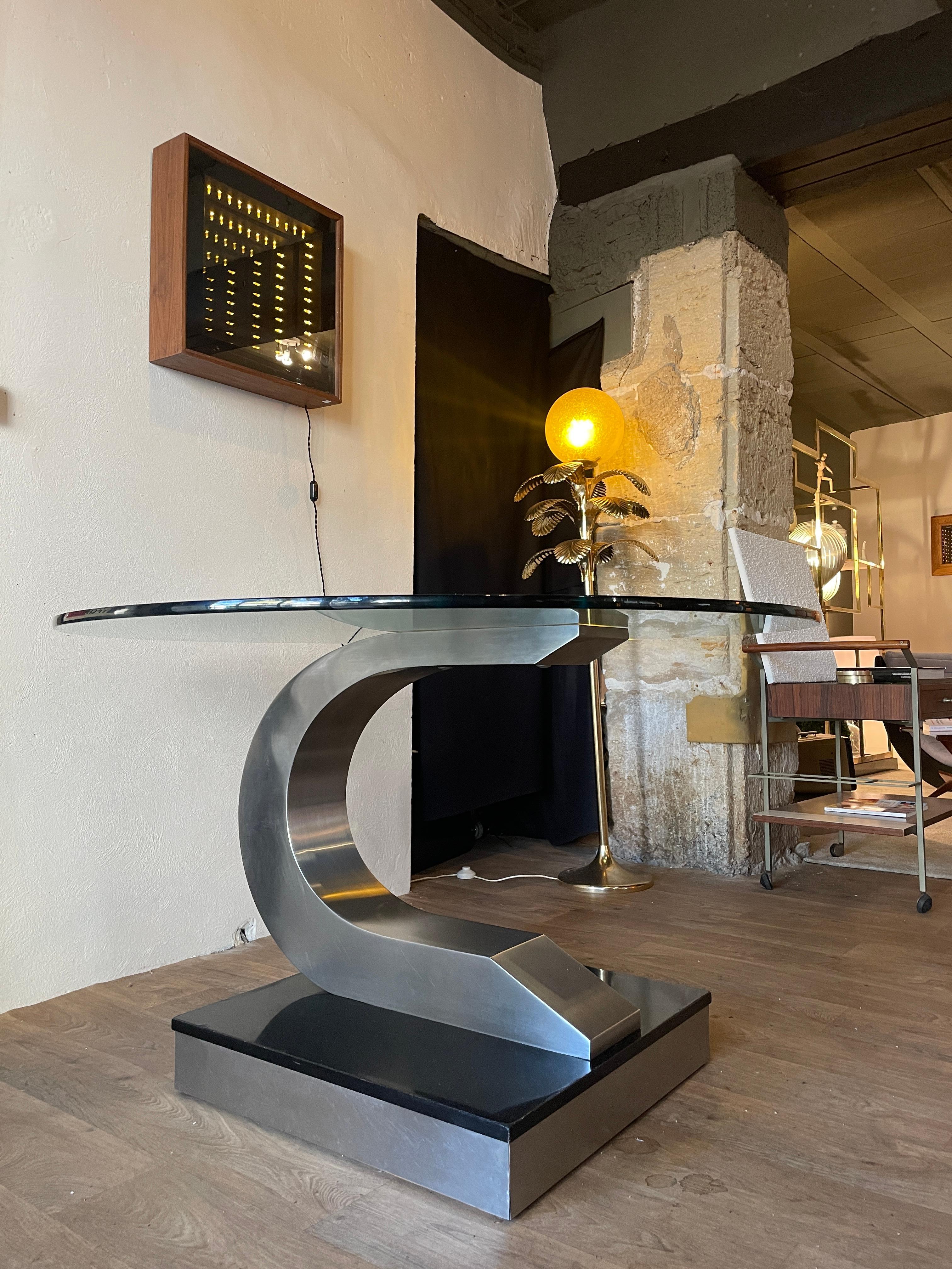 Mid-Century Modern Dining Table by Willy Rizzo for Mario Sabot, Italy 1970, Steel, Glass, Wood For Sale