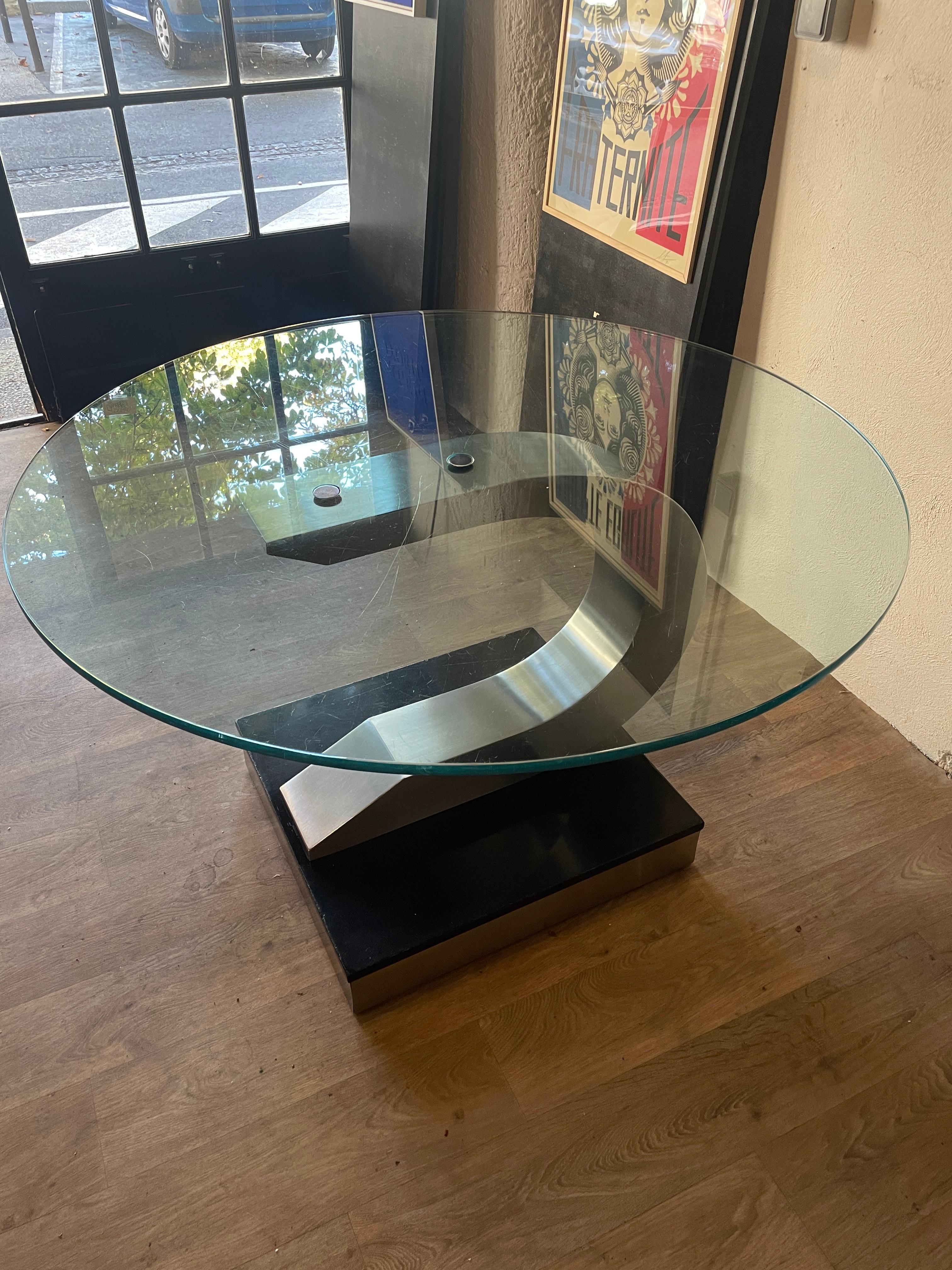 Metal Dining Table by Willy Rizzo for Mario Sabot, Italy 1970, Steel, Glass, Wood For Sale