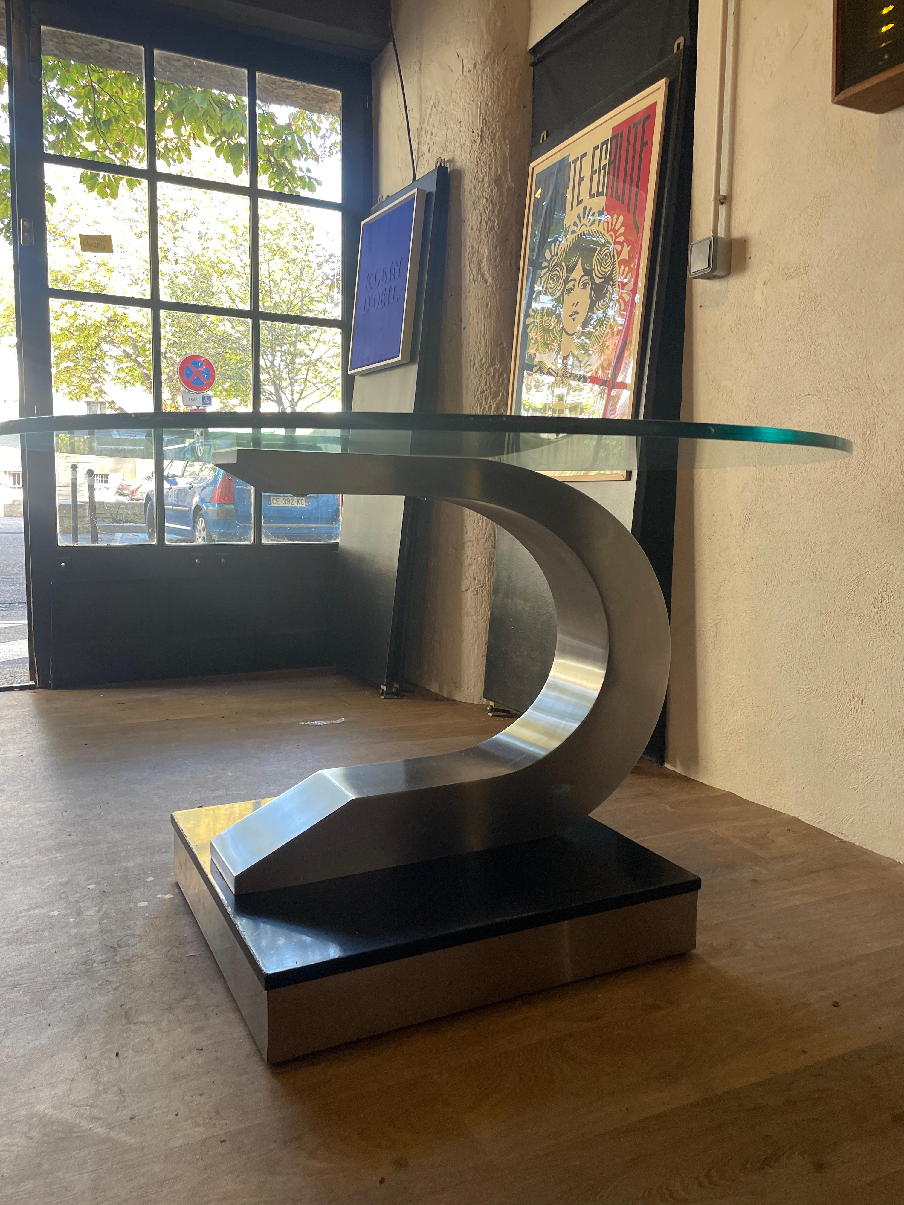 Dining Table by Willy Rizzo for Mario Sabot, Italy 1970, Steel, Glass, Wood For Sale 1
