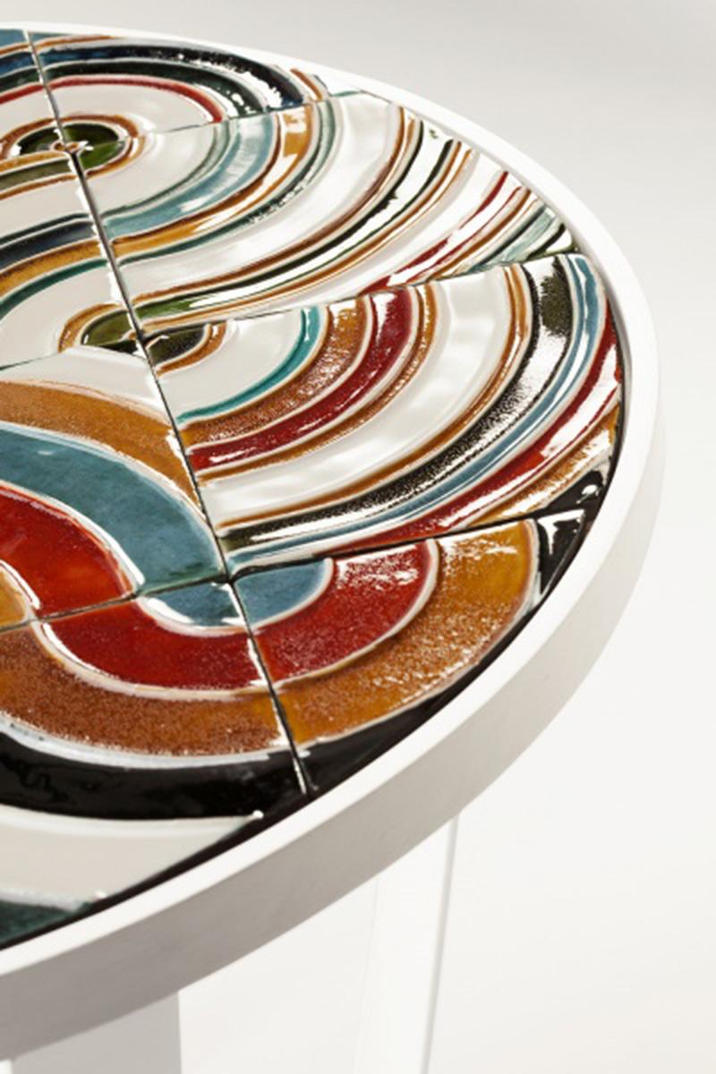 Art Deco Dining Table Caldas 100Ø with Handmade Tiles For Sale