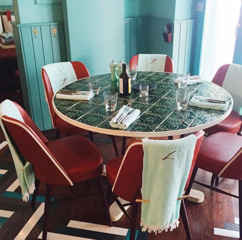Caldas dining table is a piece that combines Bistrot inspired bases with handmade Portuguese tile tops, in various designs and colors. Its vibrance and color will stand out in any space, perfect for restaurants and cafes. Made to Order. 
