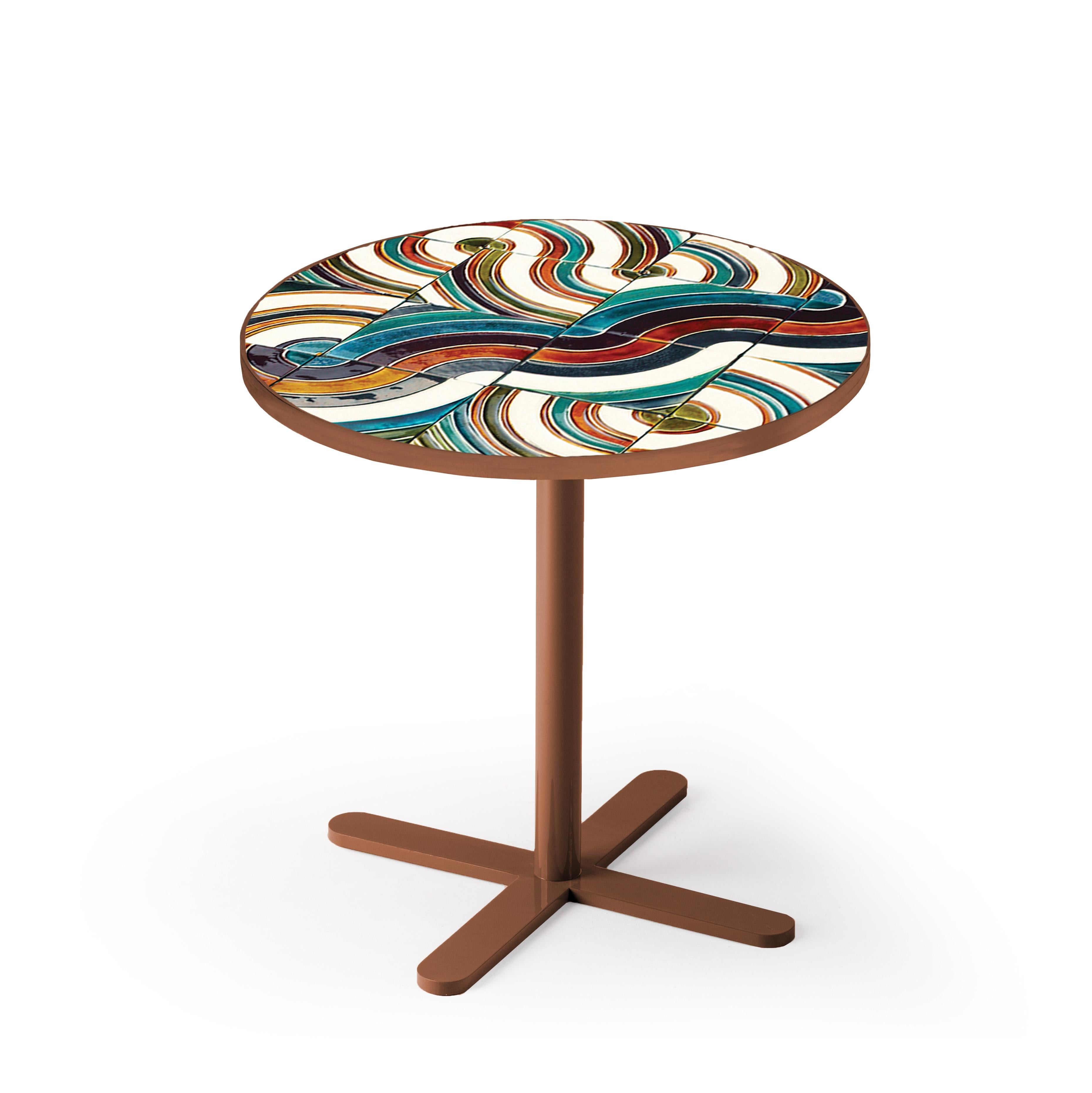 Portuguese Dining Table Caldas 100Ø with Lime Handmade Tiles For Sale