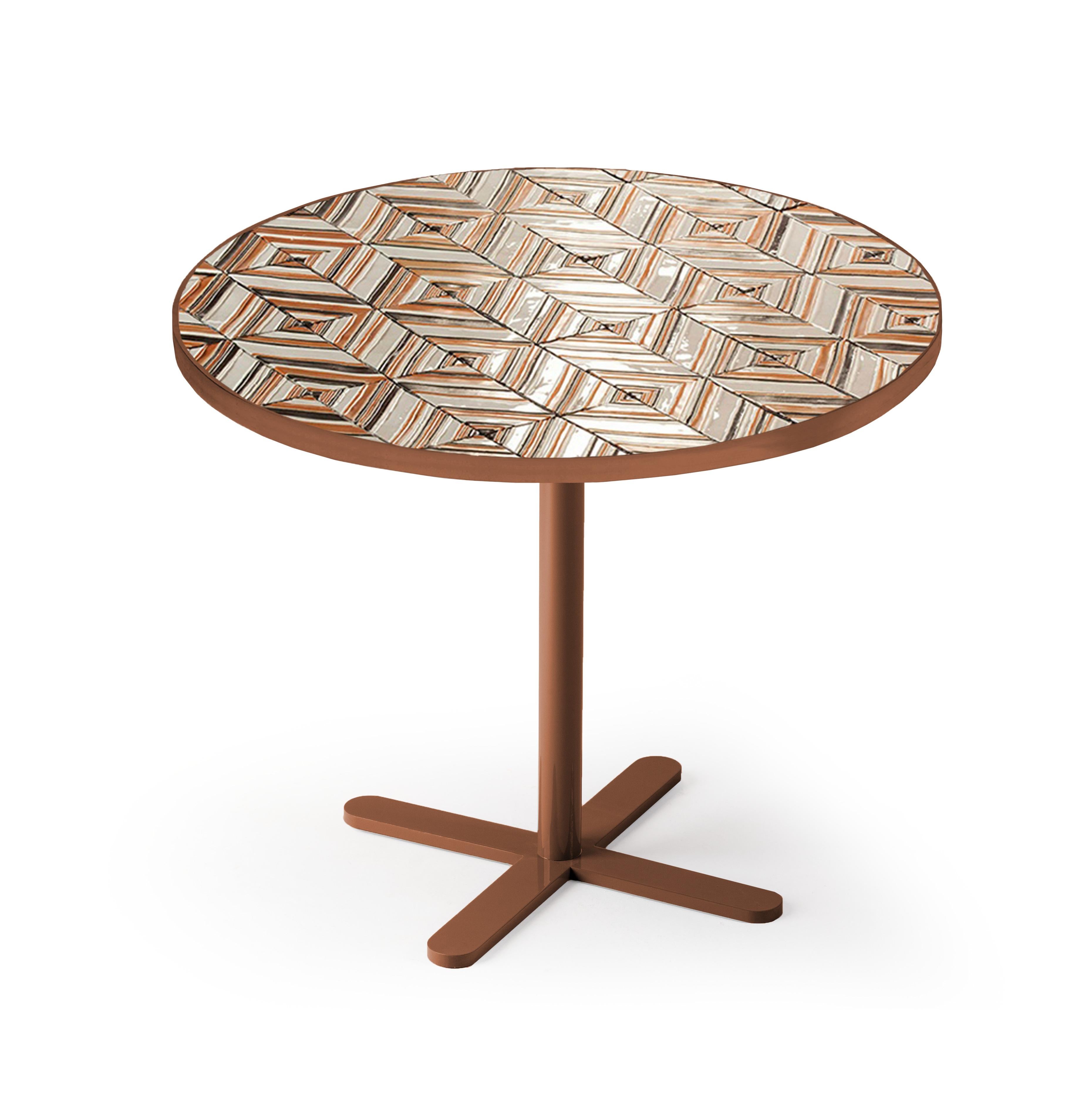 Dining Table Caldas 100Ø with Lime Handmade Tiles In New Condition For Sale In Lisbon, PT