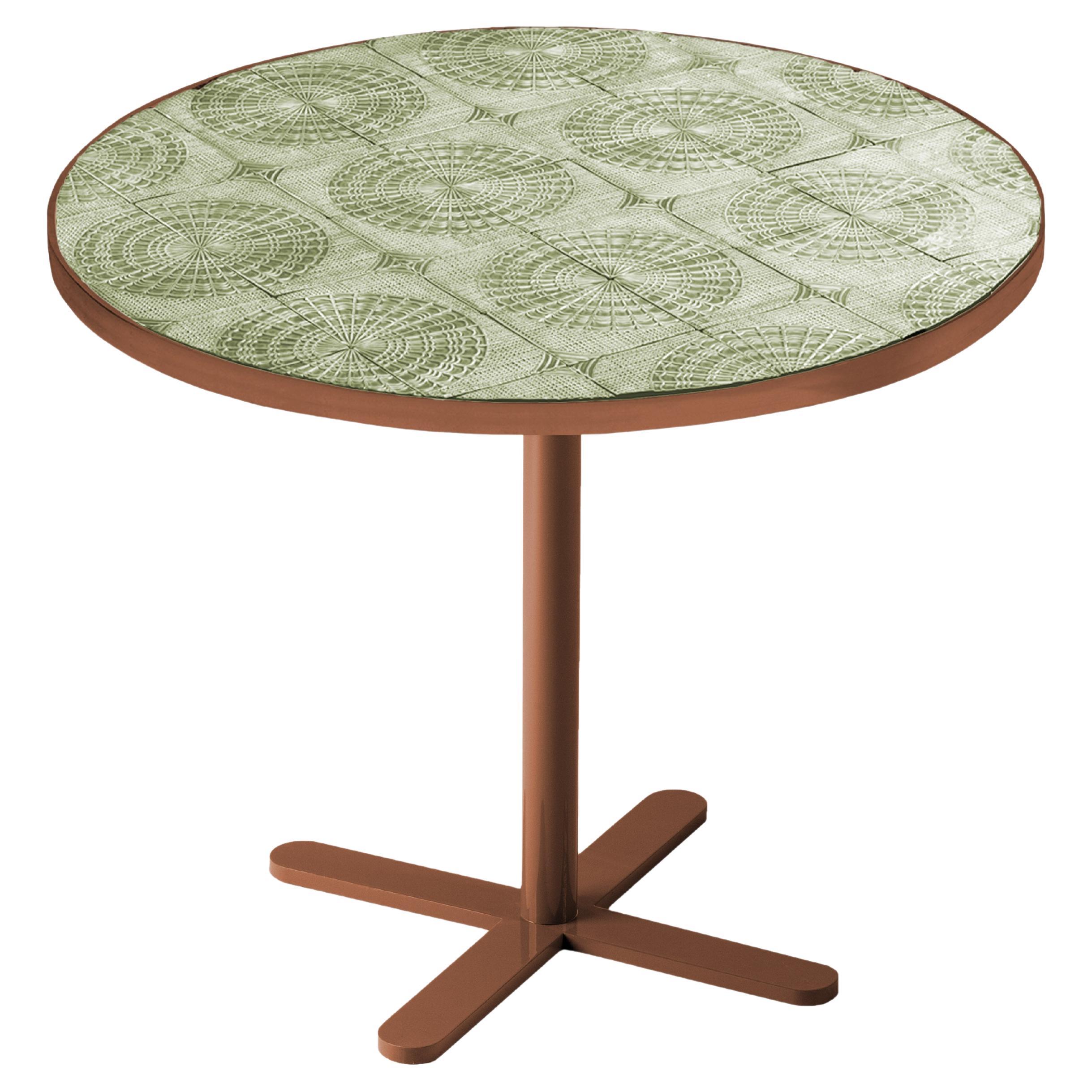 Dining Table Caldas 100Ø with Lime Handmade Tiles For Sale