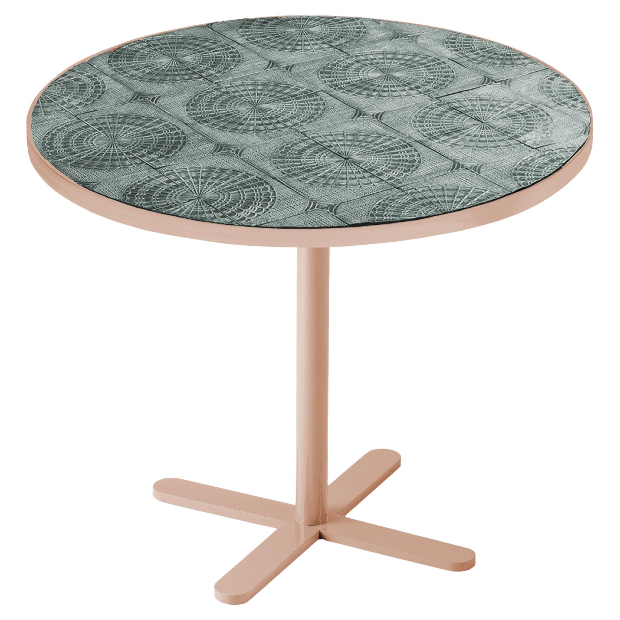 Dining Table Caldas 100Ø with Teal Handmade Tiles For Sale
