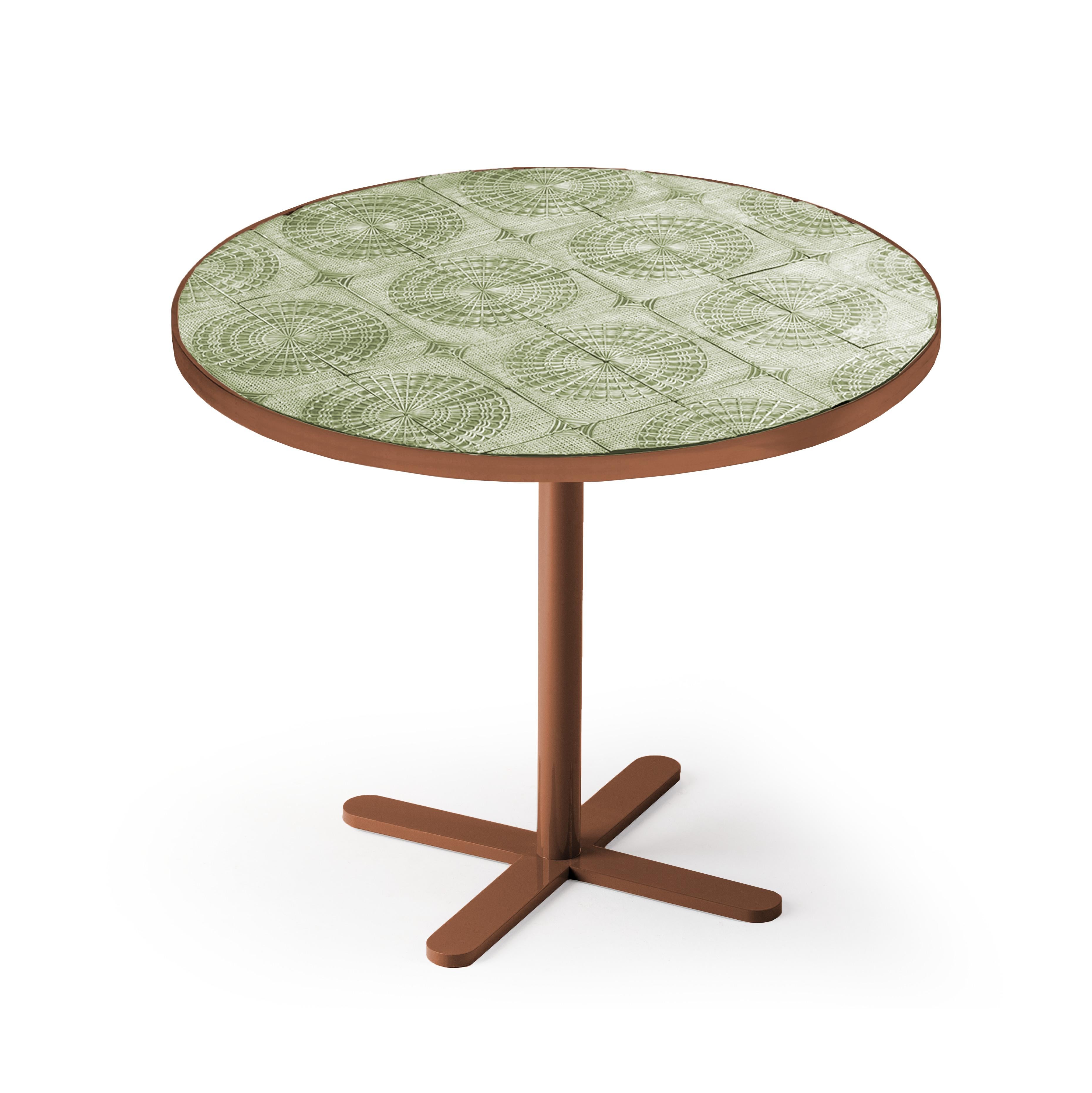 Art Deco Dining Table Caldas 75Ø with Handmade Tiles For Sale