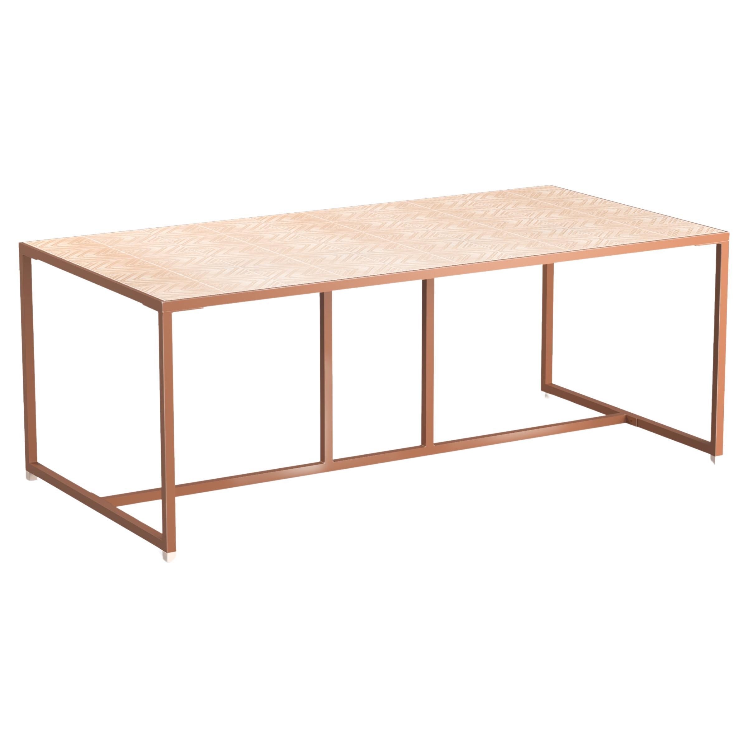 Dining Table Caldas Rectangle Plain with Nude Stripes Handmade Tile For Sale