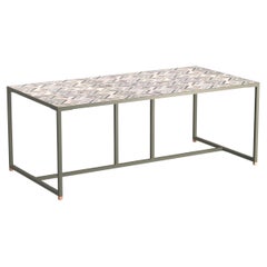 Dining Table Caldas Rectangle with Sage Stripes Handmade Tiles & Sage Structure