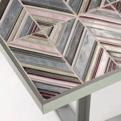 Dining Table Caldas Square with Botanical Garden Stripes Handmade Tiles