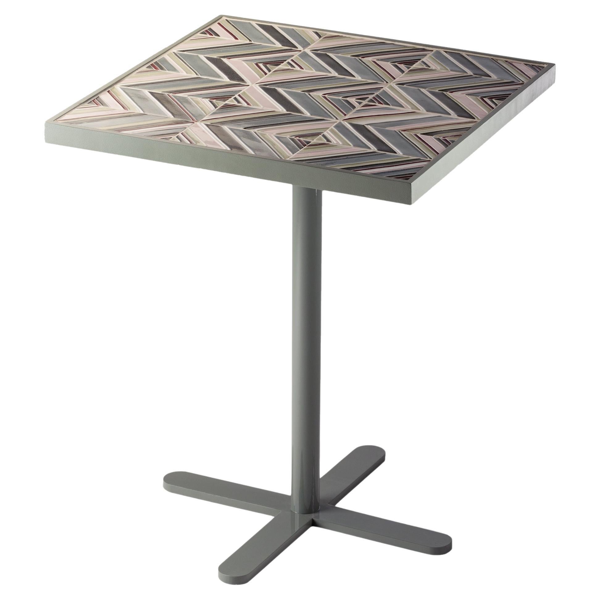 Dining Table Caldas Square with Botanical Garden Stripes Handmade Tiles For Sale