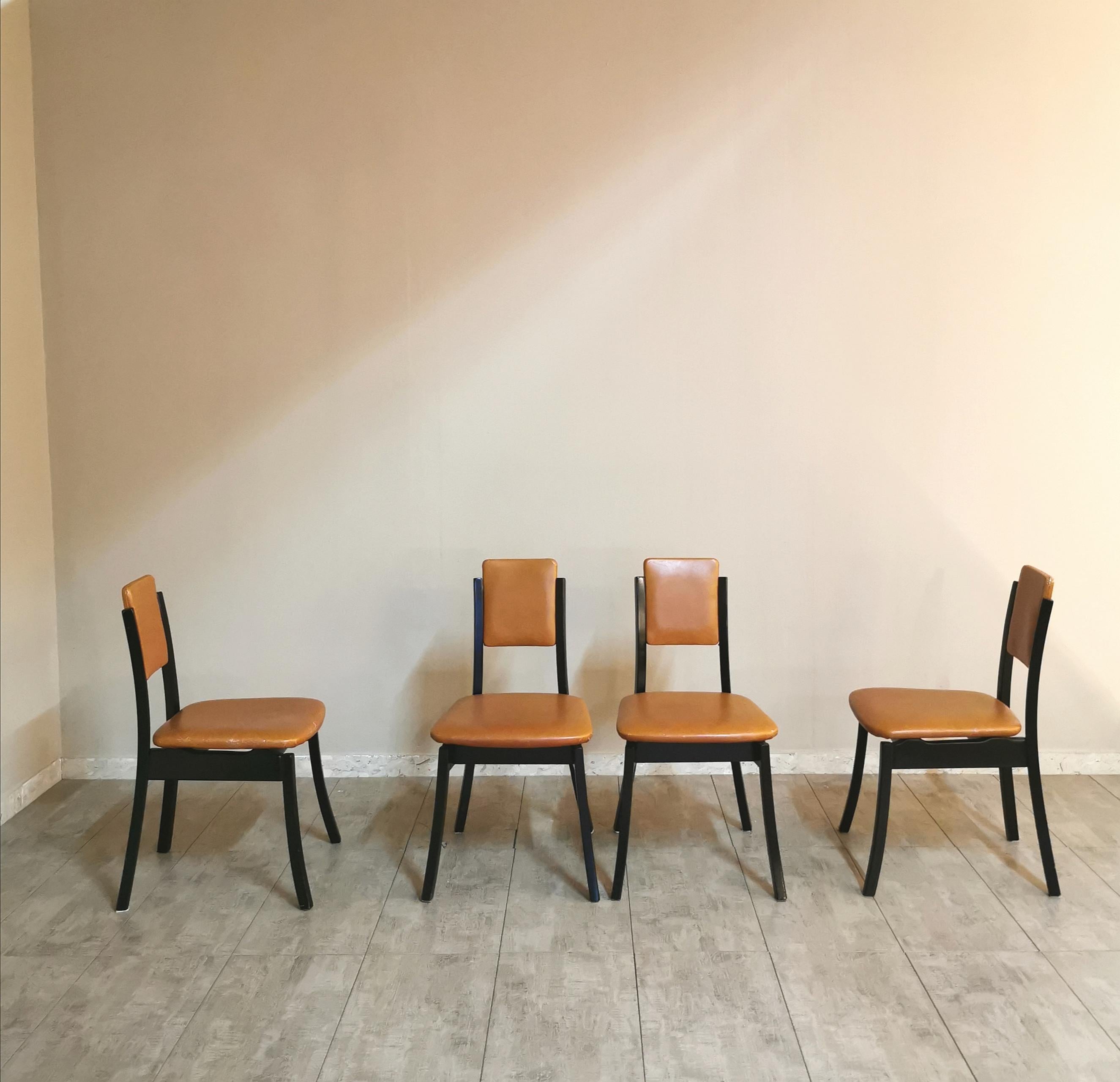 Dining Table Chairs Wood Leather Angelo Mangiarotti Mid Century 1970s Set of 5 3