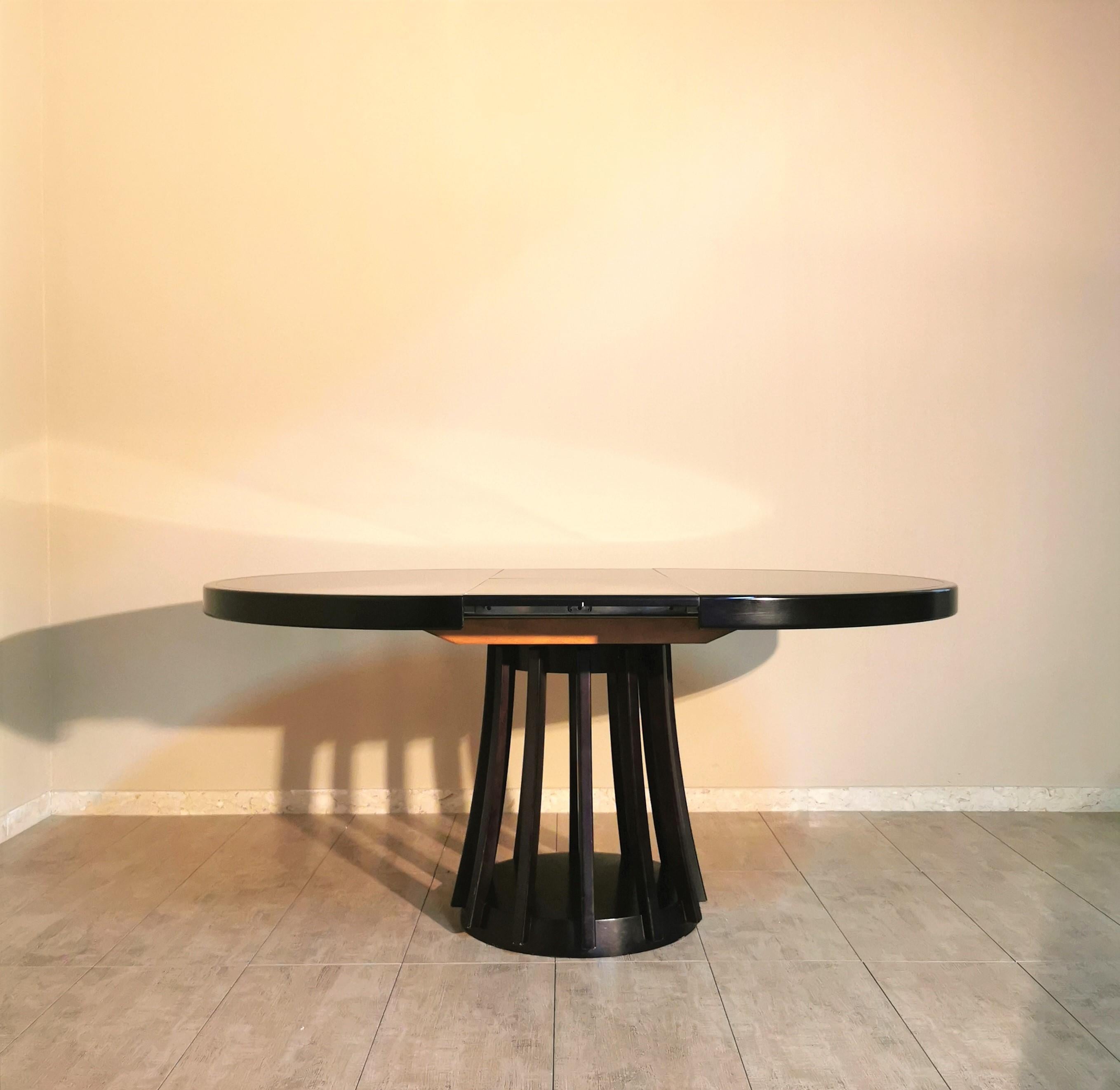 Italian Dining Table Chairs Wood Leather Angelo Mangiarotti Mid Century 1970s Set of 5