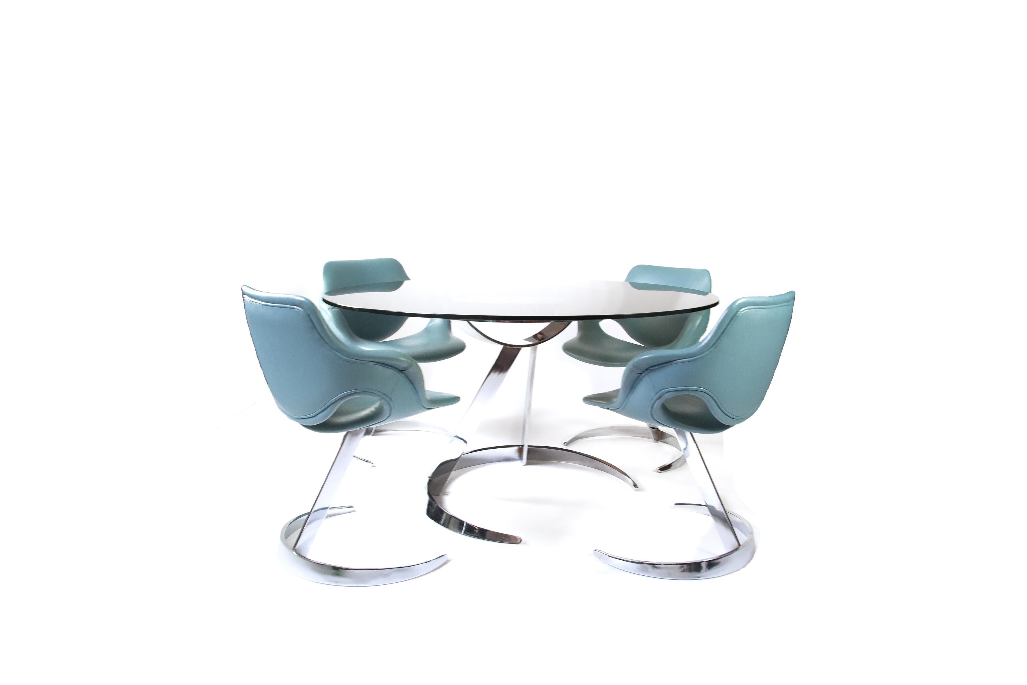 Space Age Dining Table & Chairs Set by Boris Tabacoff for Mobilier Modular Moderne, 1970's For Sale