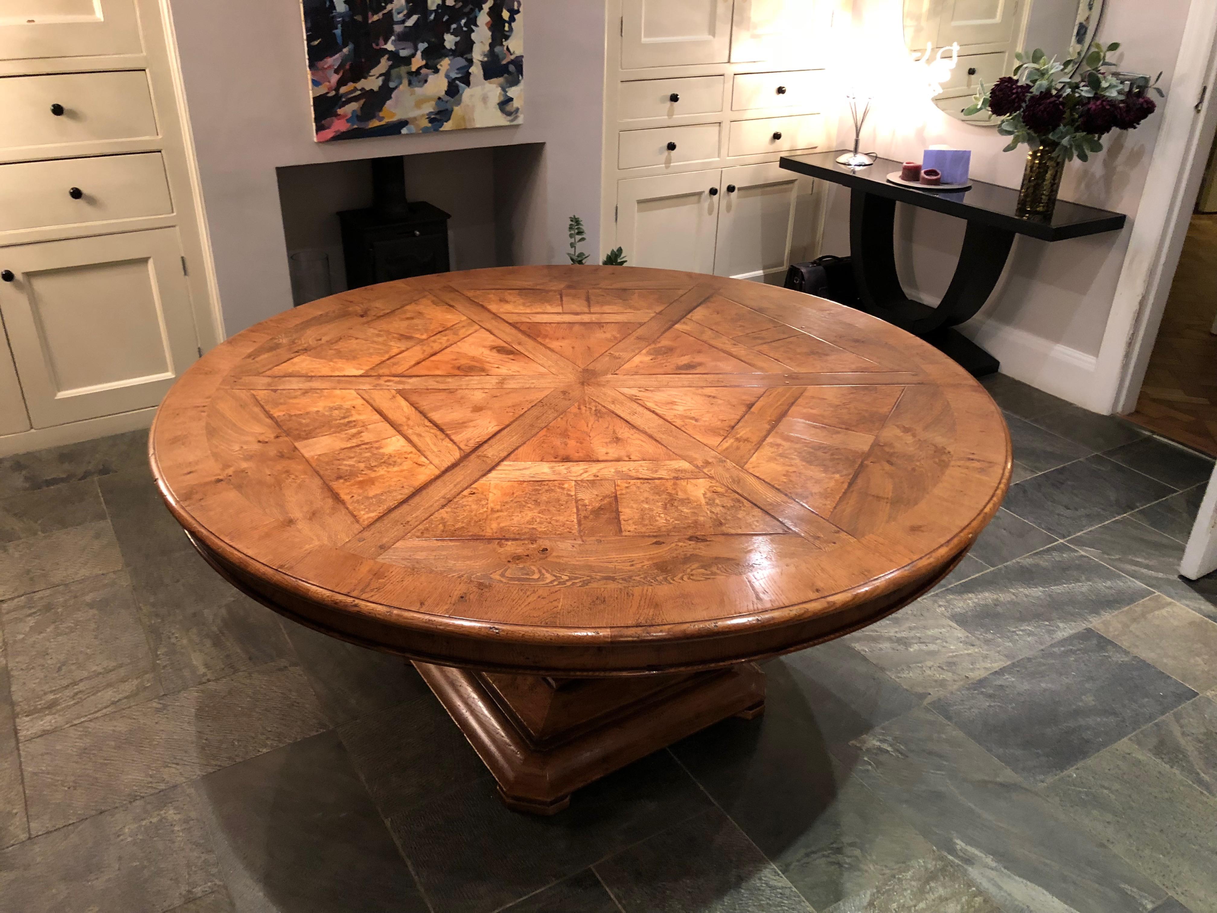English Dining Table Circular  Oak and Burr Oak veneered Segmented handmade by Garners For Sale