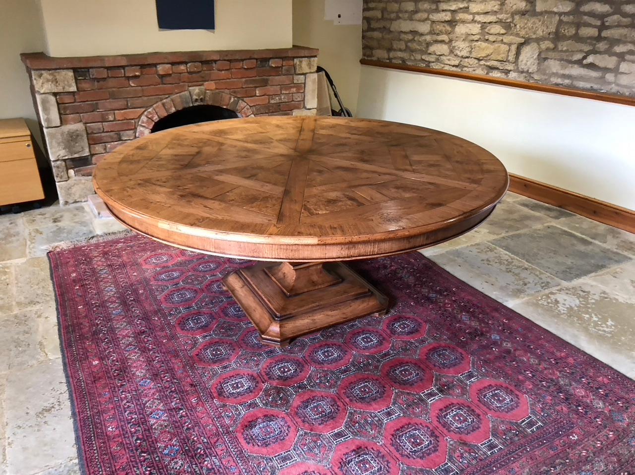 Veneer Dining Table Circular  Oak and Burr Oak veneered Segmented handmade by Garners For Sale