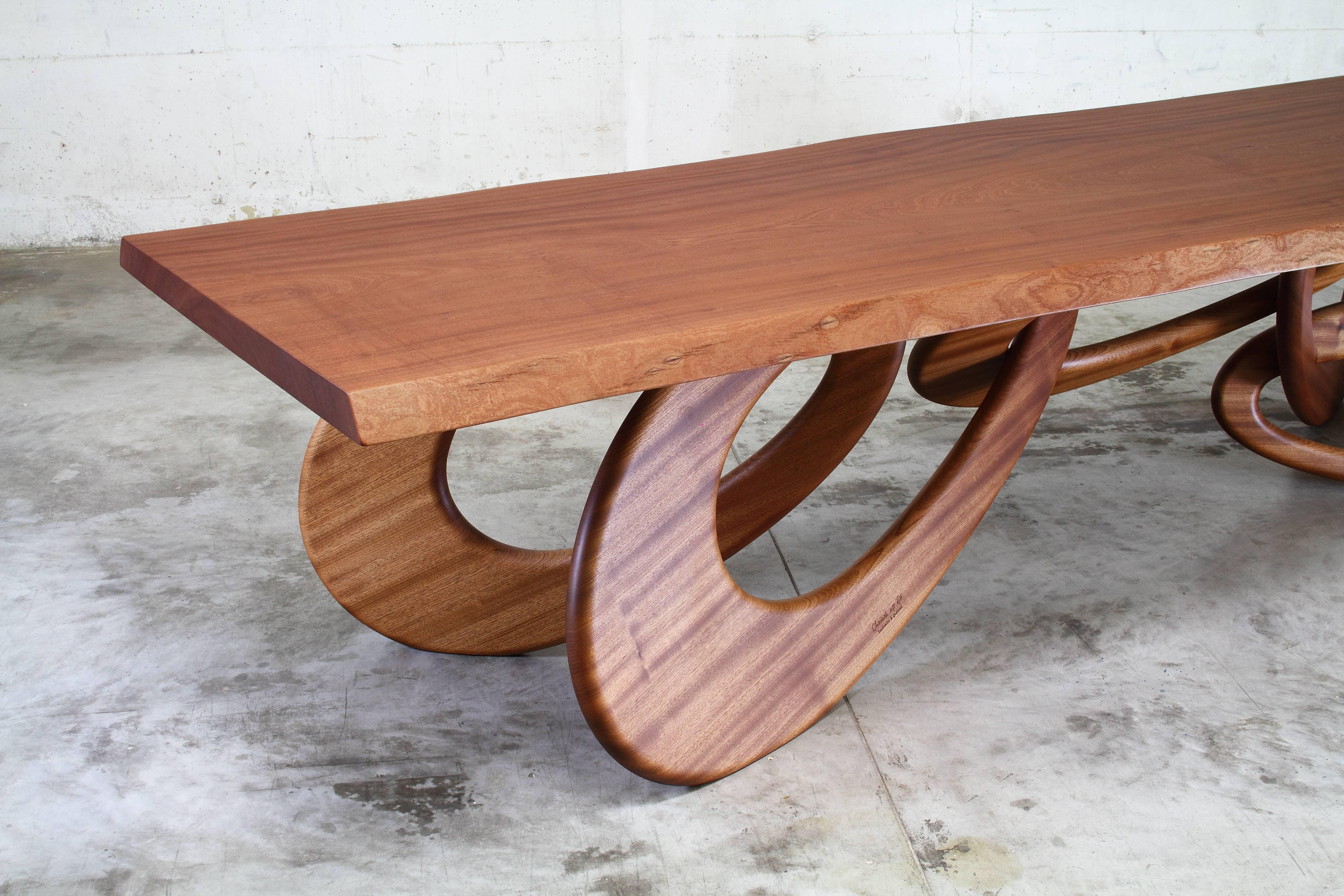 Italian Dining Table Solid Slab Wood Mahogany Collectible Design Handmade Italy For Sale