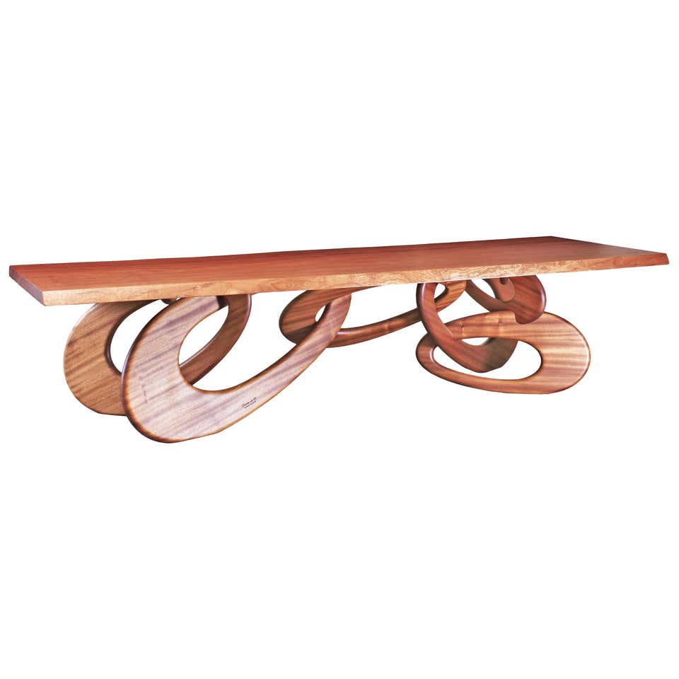 Dining Table Solid Wood Rings Sculpture Glass Crystal Top Collectible ...