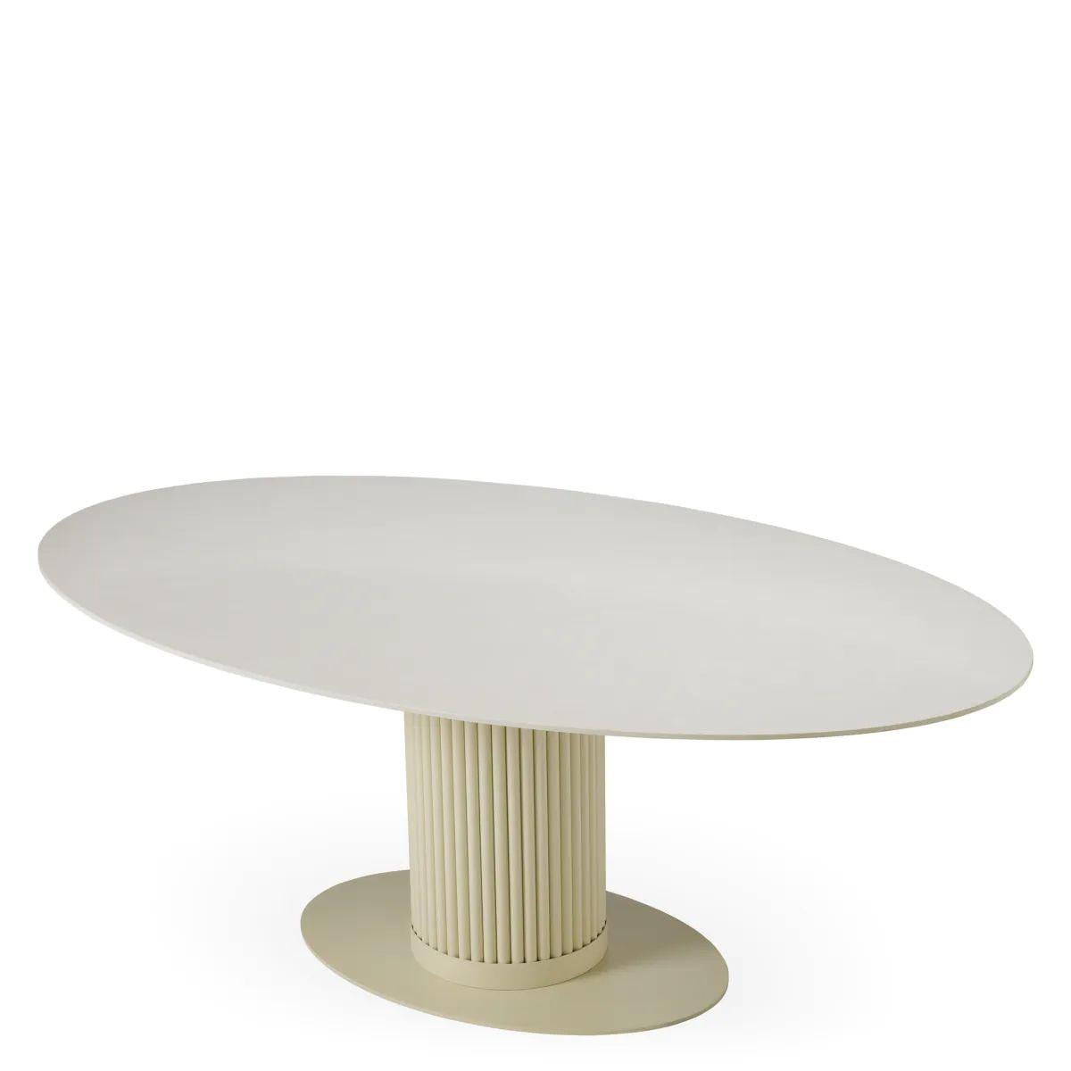 Modern Dining Table – Cream Ceramic Top with Sand Finish For Sale