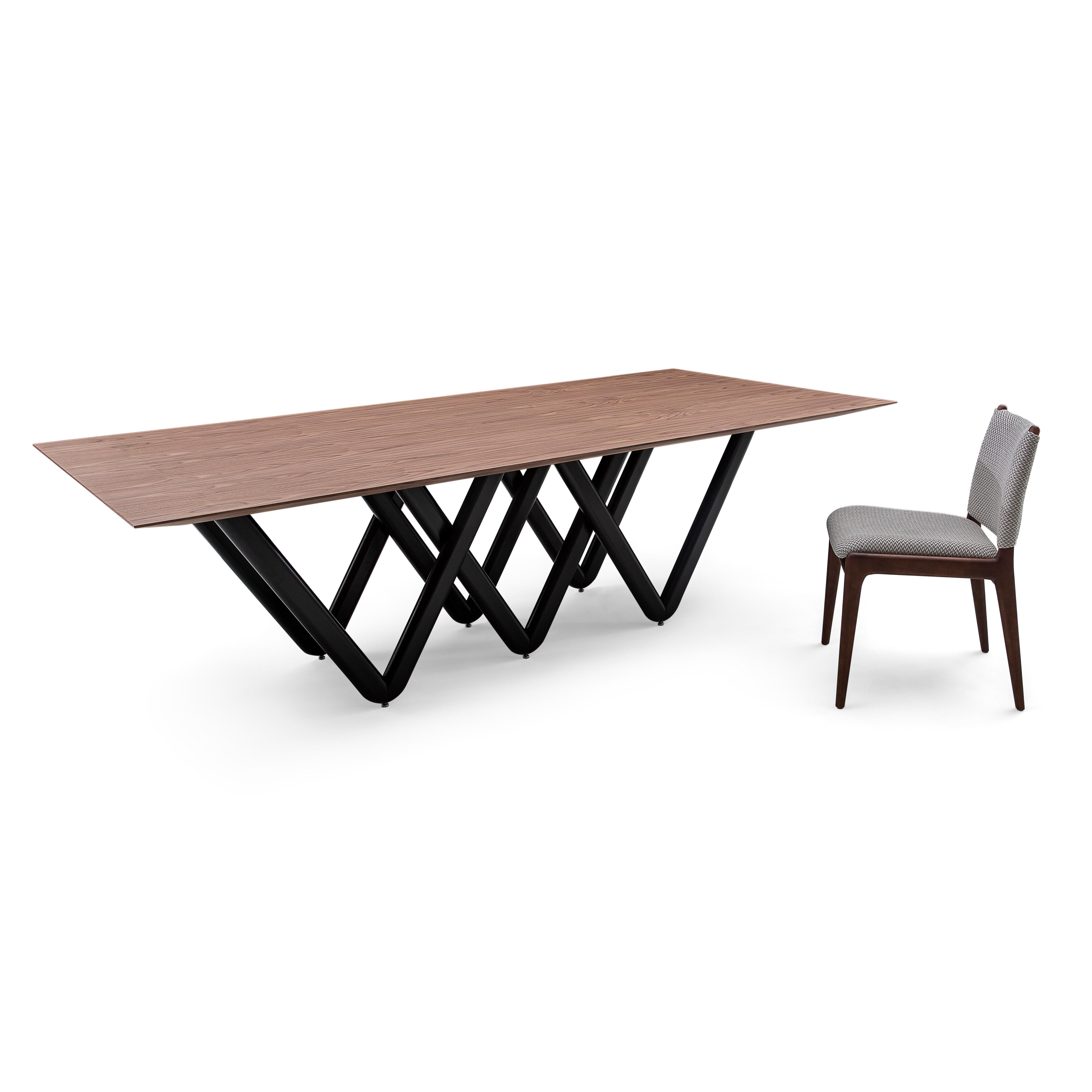 Dablio Dining Table with a Walnut Wood Veneered Table Top and Black Base 98'' In New Condition For Sale In Miami, FL