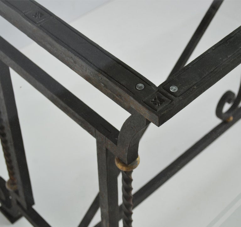 Dining Table Decorated Extra Clear Crystal Glass Top Wrought Iron Base