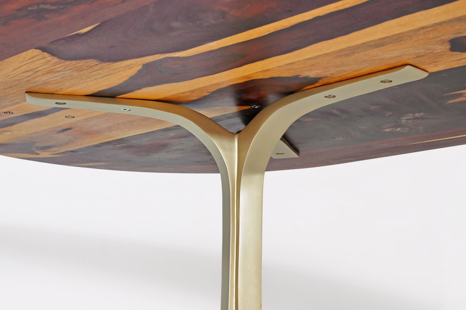 Dining Table 'English Oval', Reclaimed Hardwood, Sand Cast Brass Base 'In-Stock' For Sale 6
