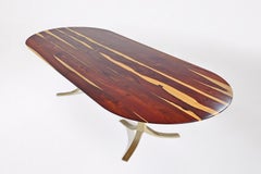Dining Table 'English Oval', Reclaimed Hardwood, Sand Cast Brass Base 'In-Stock'