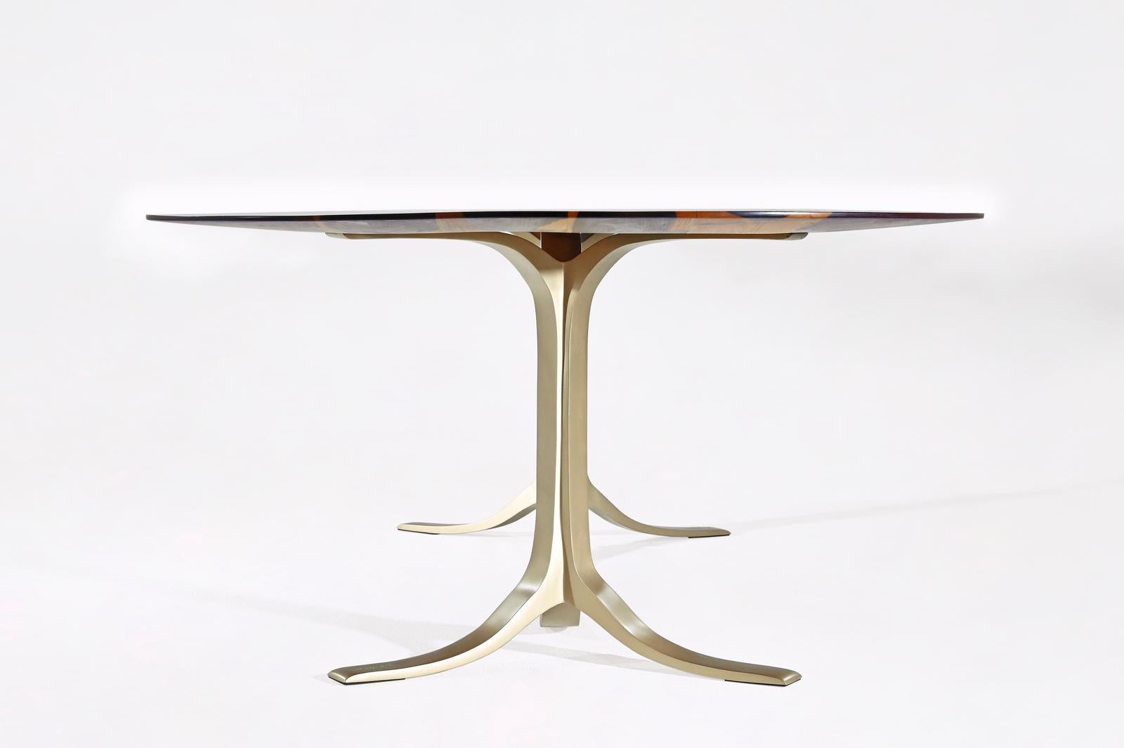 Mid-Century Modern Dining Table 'English Oval', Reclaimed Hardwood, Sand Cast Brass Base 'In-Stock' For Sale