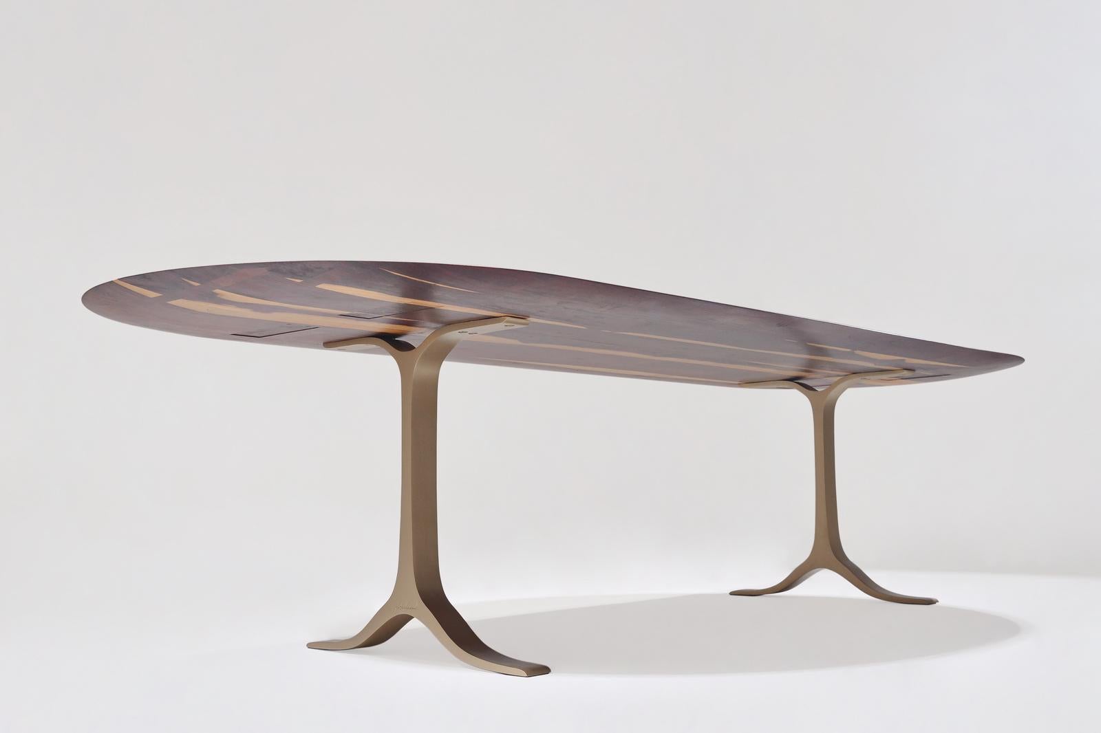 Dining Table 'English Oval', Reclaimed Hardwood, Sand Cast Brass Base In New Condition For Sale In Bangkok, TH