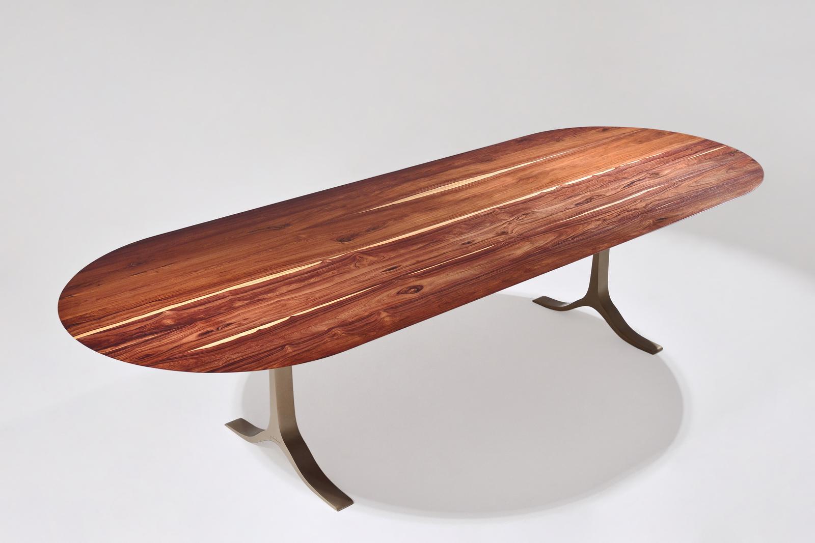 Dining Table 'English Oval', Reclaimed Hardwood, Sand Cast Brass Base For Sale 1