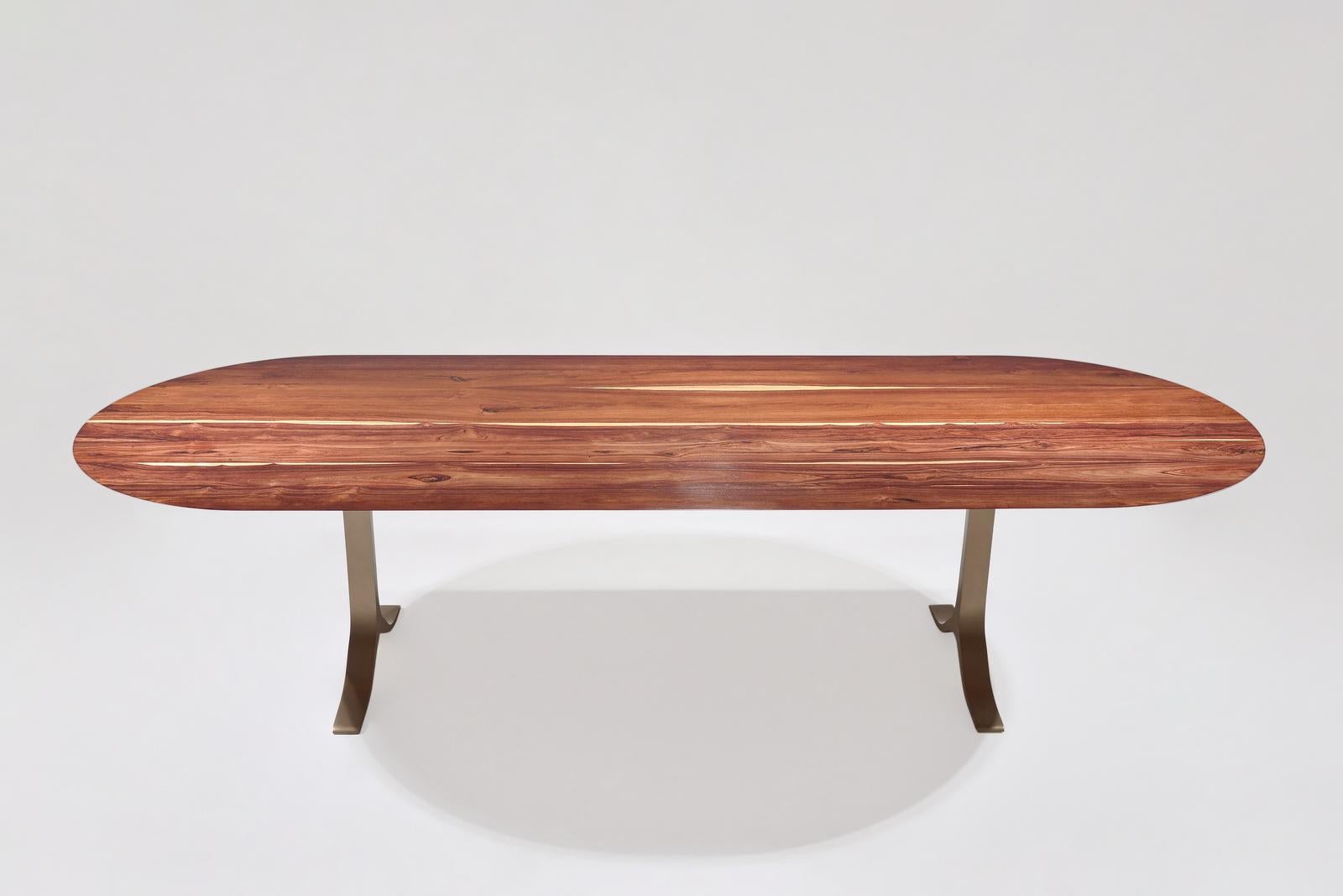 Mid-Century Modern Dining Table 'English Oval', Reclaimed Hardwood, Sand Cast Brass Base For Sale