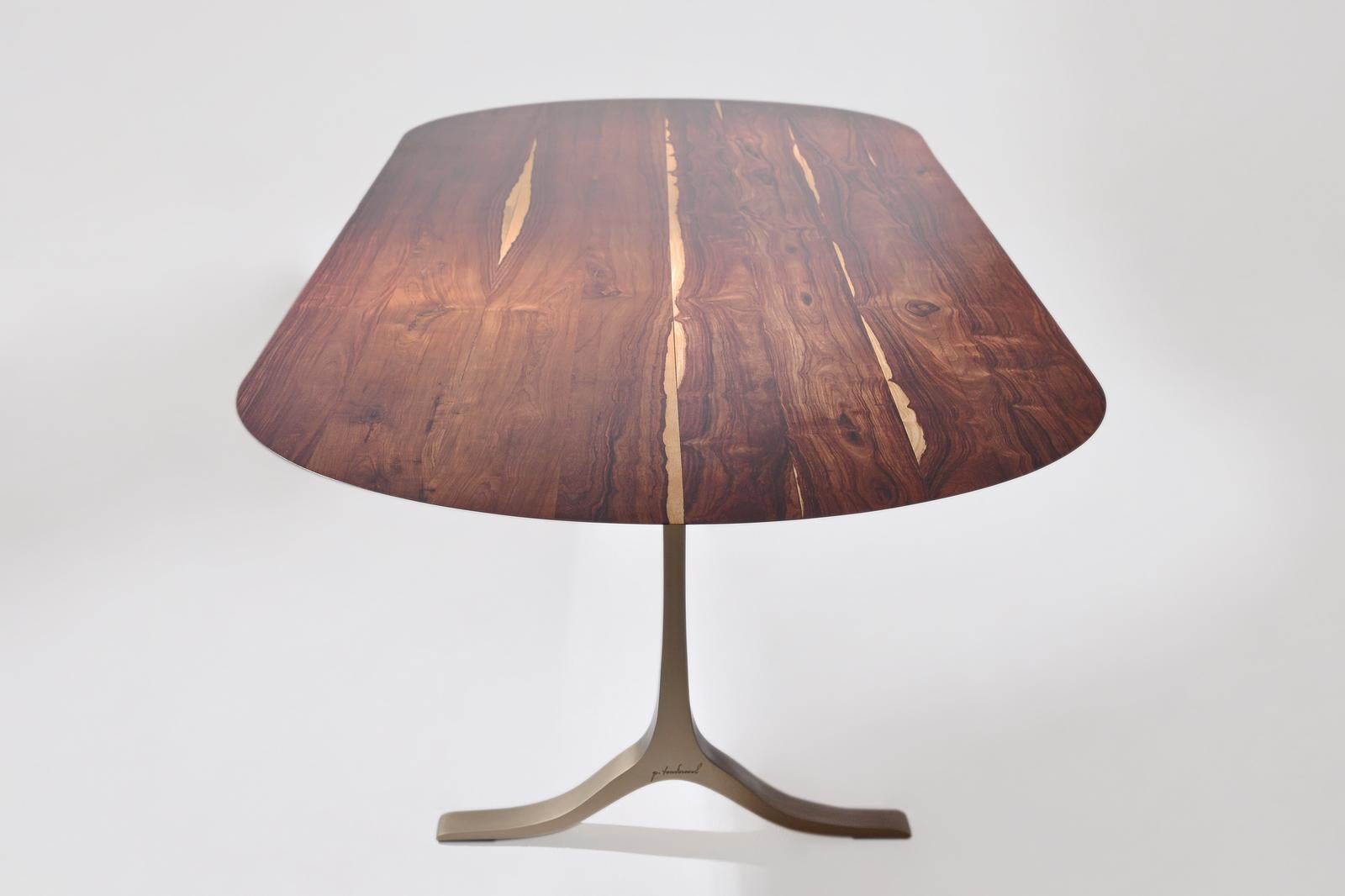 Dining Table 'English Oval', Reclaimed Hardwood, Sand Cast Brass Base For Sale 2