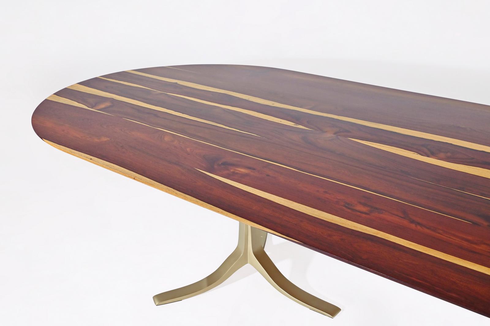 Dining Table 'English Oval', Reclaimed Hardwood, Sand Cast Brass Base 'In-Stock' For Sale 2