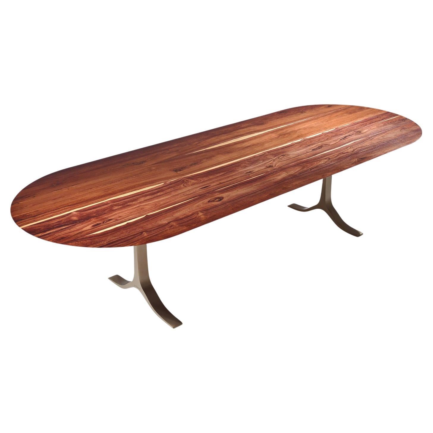 Dining Table 'English Oval', Reclaimed Hardwood, Sand Cast Brass Base