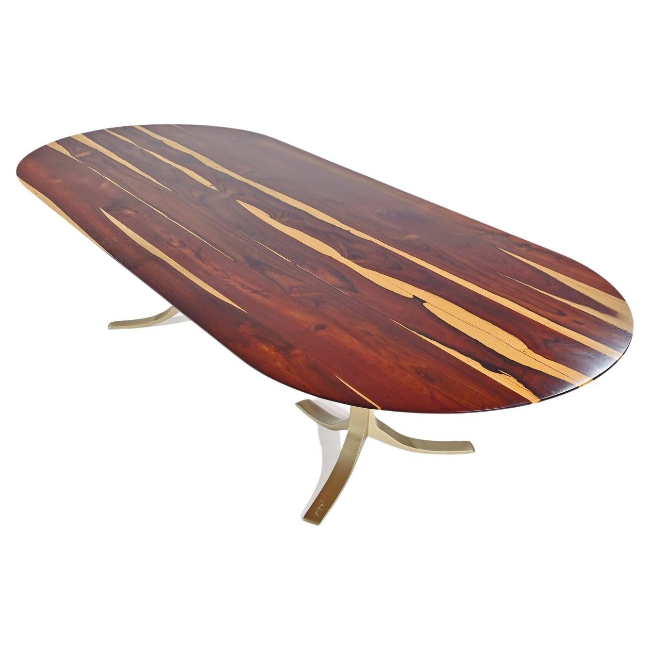 Dining Table 'English Oval', Reclaimed Hardwood, Sand Cast Brass Base 'In-Stock' For Sale