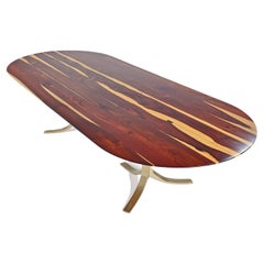 Dining Table 'English Oval', Reclaimed Hardwood, Sand Cast Brass Base 'In-Stock'