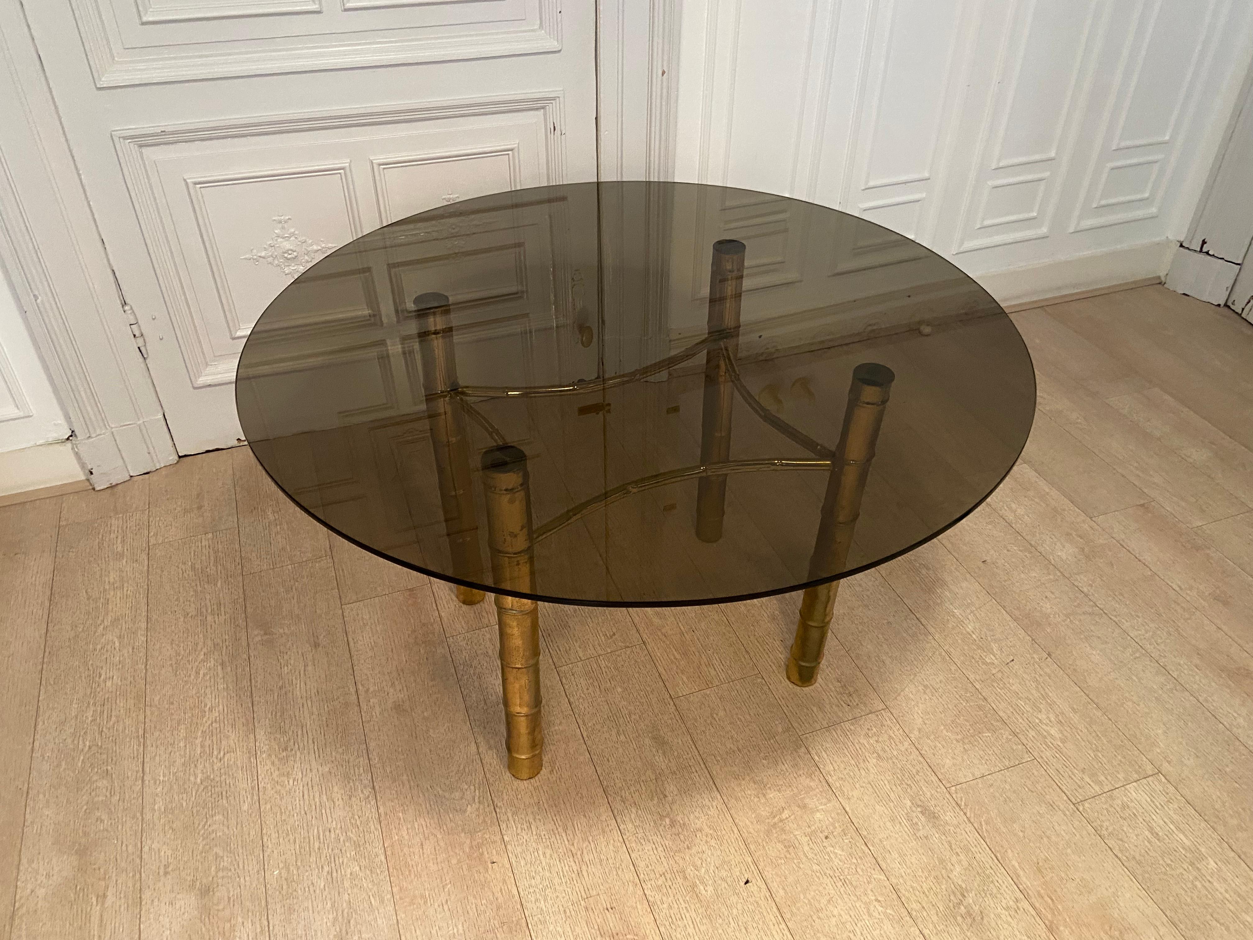 Metal Dining Table, Faux Golden Bamboo, 1970s For Sale