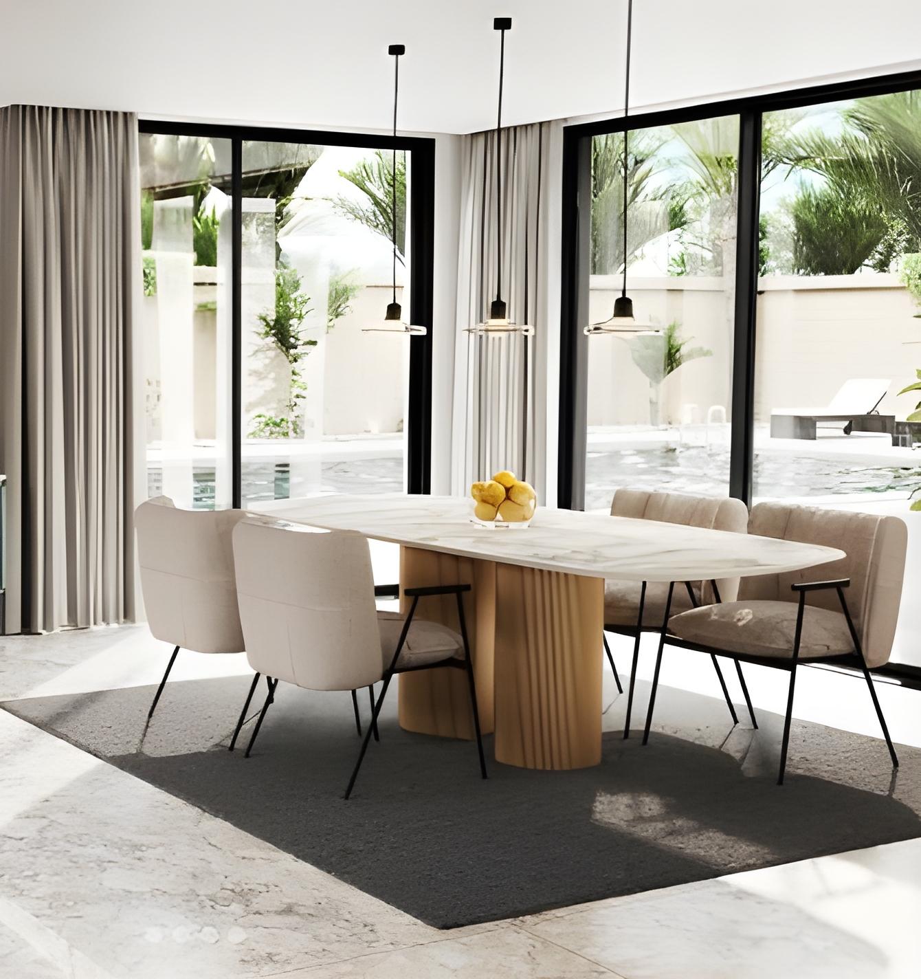 Contemporary Dining Table Featuring Bronze Lacquered Metal Base For Sale