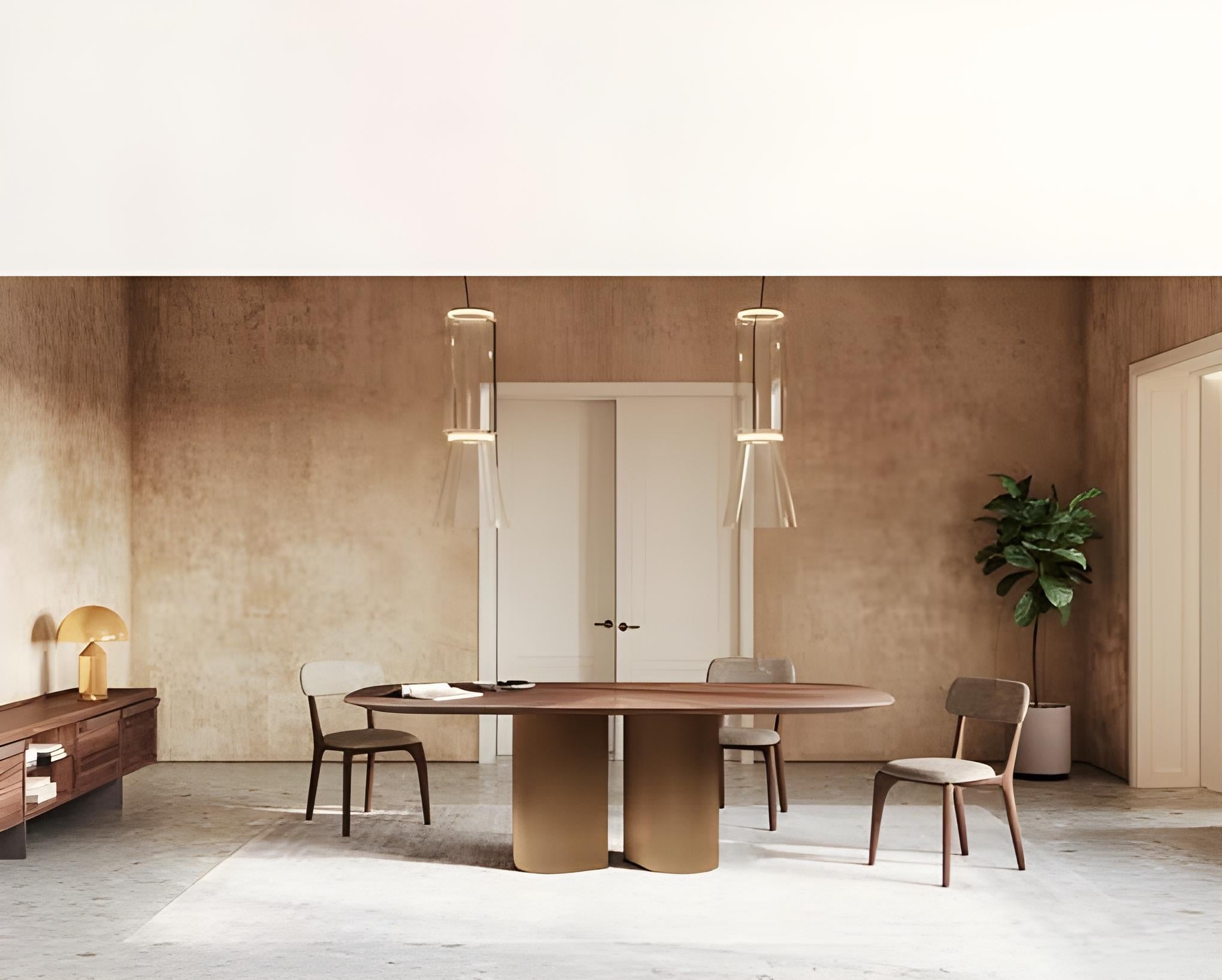 Dining Table Featuring Bronze Lacquered Metal Base For Sale 1