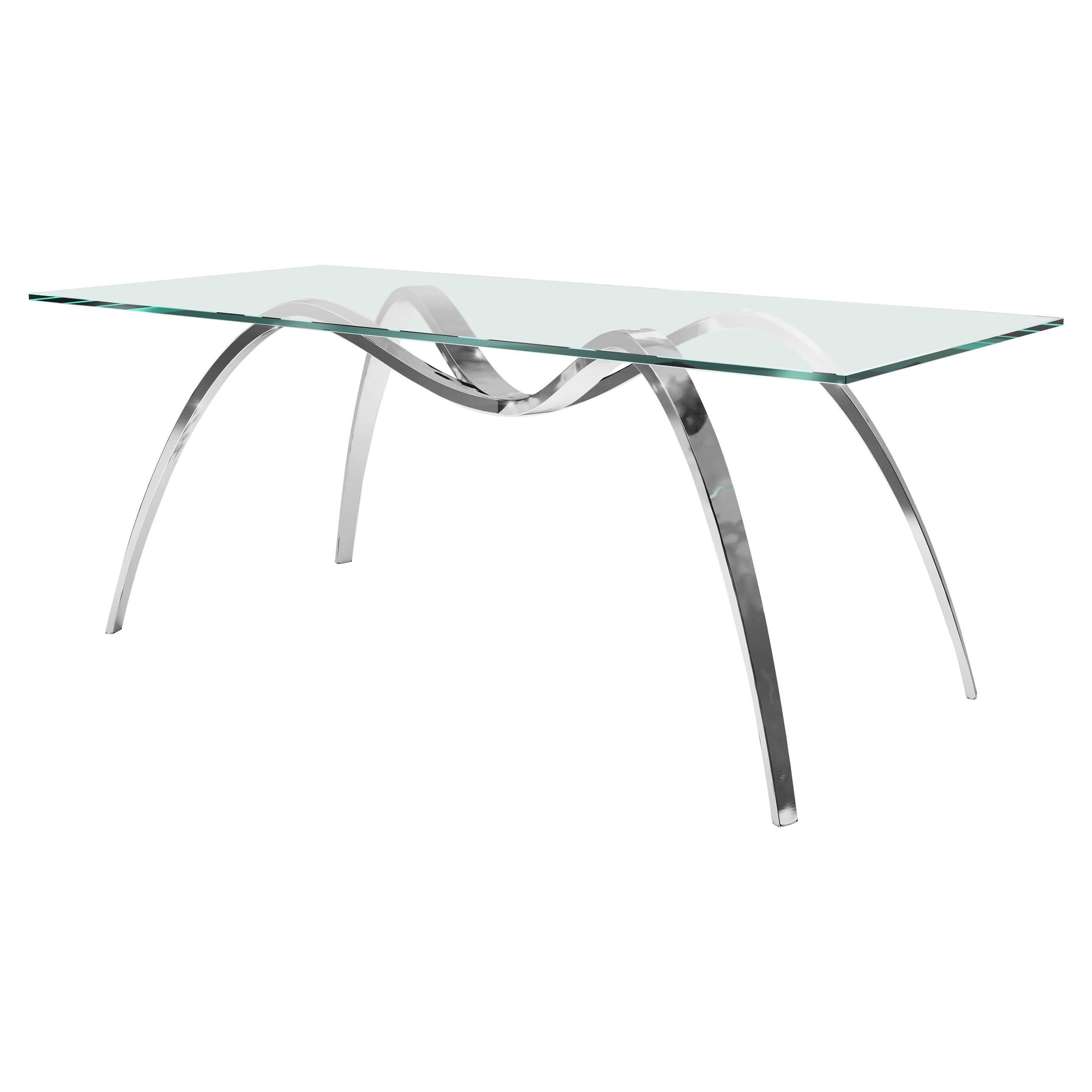 Tavolo da pranzo Piano in vetro Specchio Acciaio Gamba di ragno Design da collezione Made in Italy
