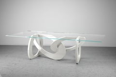 Dining Table Glass Top White Glossy Lacquered Wood Structure Rings Custom Color