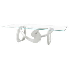 Dining Table Glass Top White Glossy Lacquered Wood Structure Rings Custom Color