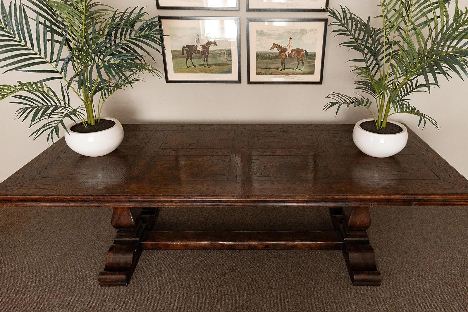 Hand-Crafted Dining Table, Hand Crafted & aged Refectory style with panelled top For Sale