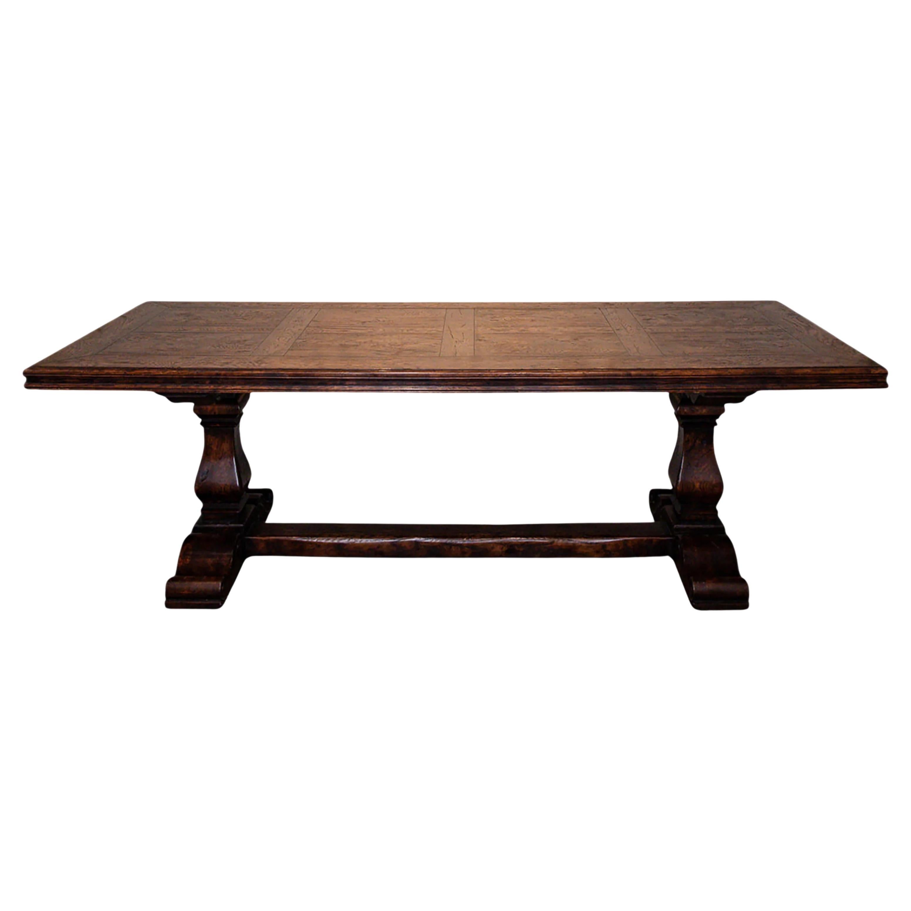 Dining Table, Hand Crafted & aged Refectory style with panelled top For Sale