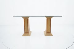 Dining Table in Bamboo, Wood and Glass 1980s