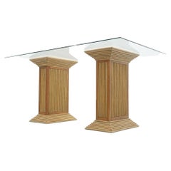 Dining Table in Bamboo, Wood and Glass 1980s 