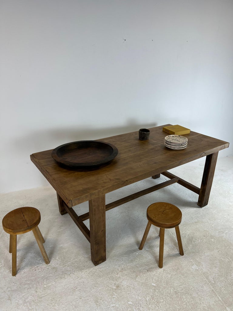 Table de salle à manger en hêtre et chêne, style établi, années 1950