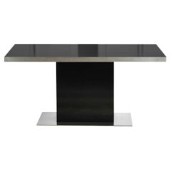 Dining Table in Black Lacquered Wood and Satin Metal from the 70s